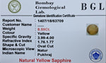 Yellow Sapphire 8.59ct Certificate