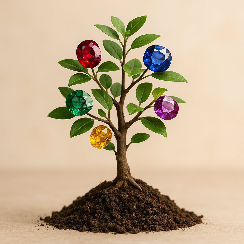 Tree with gemstones symbolizing business growth
