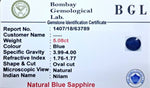 Blue Sapphire 5.08ct Certificate