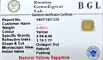 Yellow Sapphire Certificate