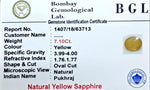 Yellow Sapphire Certificate