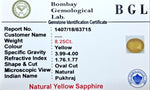 Yellow Sapphire Certificate