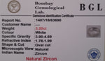 Zircon 3.20ct Certificate